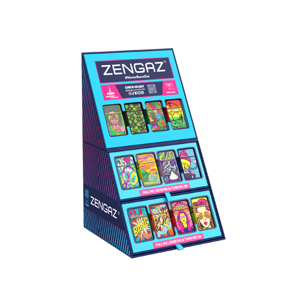 Zengaz Cube ZL-30 Chip Set (UK-S4) - Jet Flame Lighters Bundle + 48 Lighters with Cube display stand