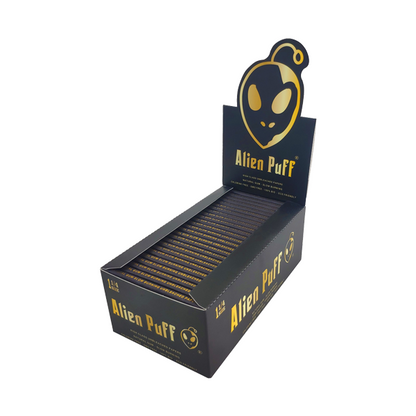 50 Alien Puff Black & Gold 1 1/4 Size Unbleached Brown Rolling Papers ( HP104 )